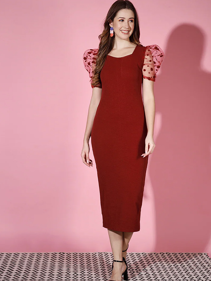 Puff Sleeves Bodycon Dress