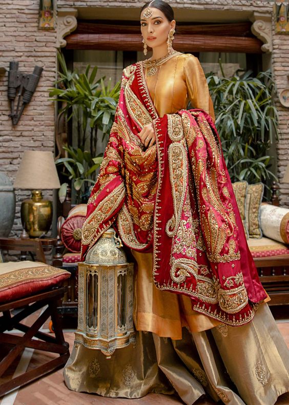 bridal plain suit heavy embroidered dupatta design
