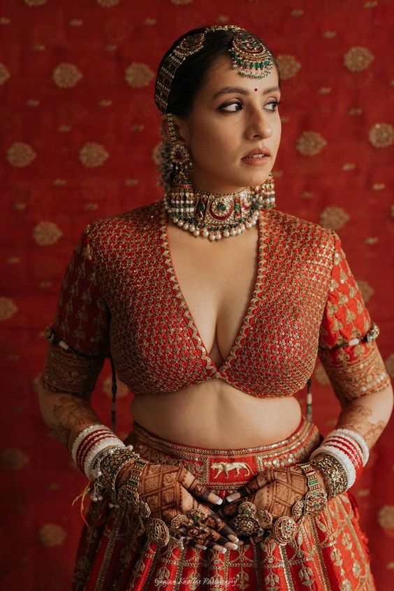 bridal plunging neck blouse design