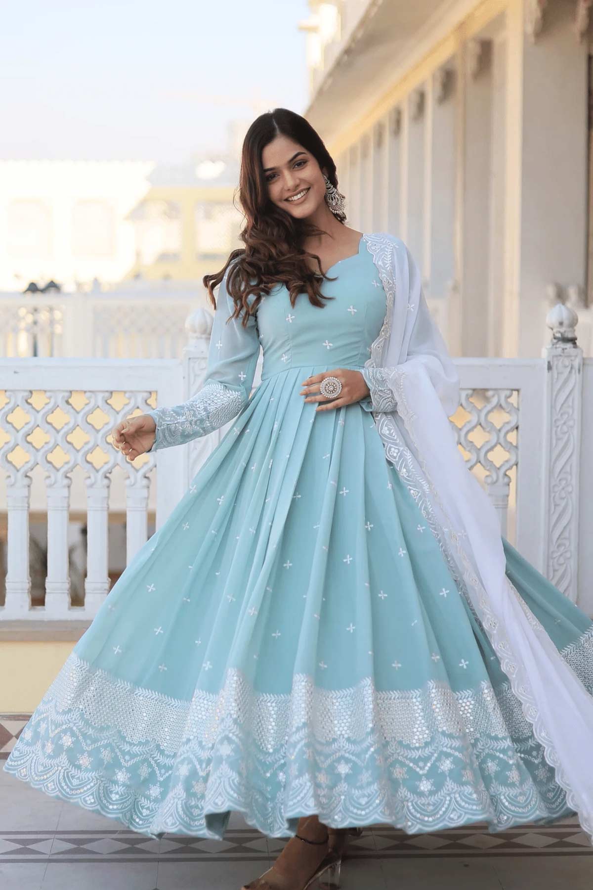 chikankari suit in blue