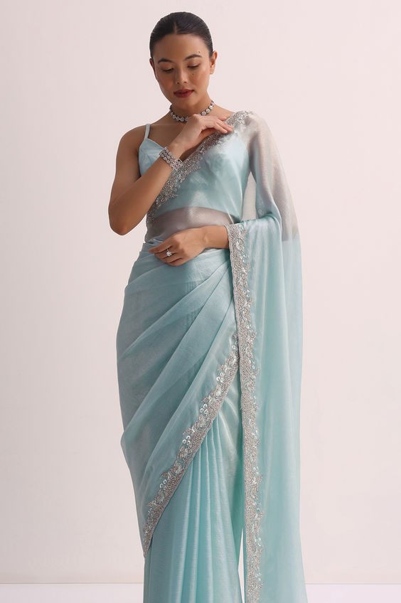 embroidered chiffon saree design