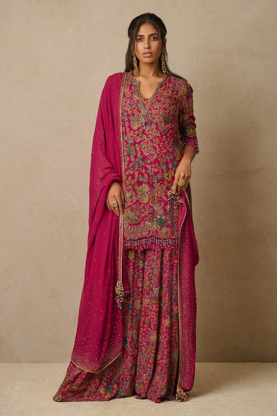 floral kurta sharara suit design