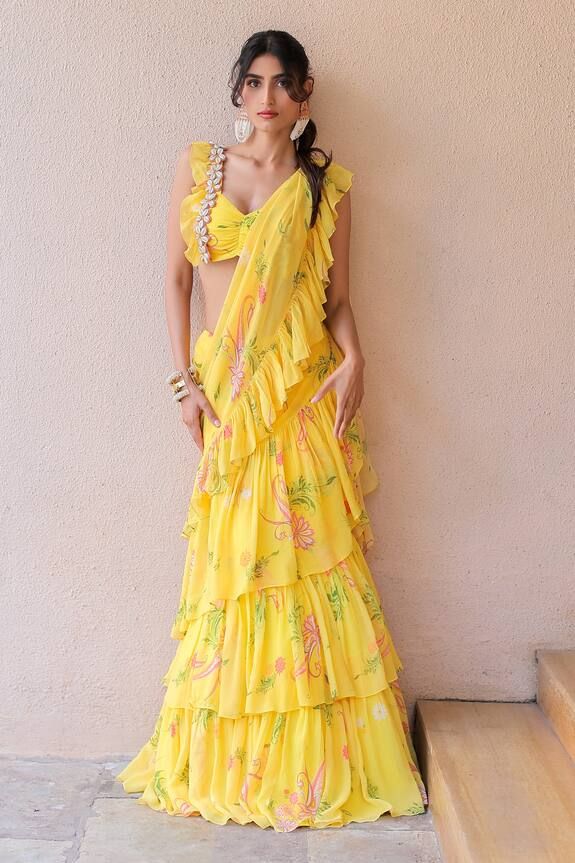 floral ruffle saree design