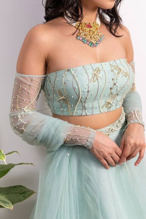 full sleeves blouse design lehenga off shoulder