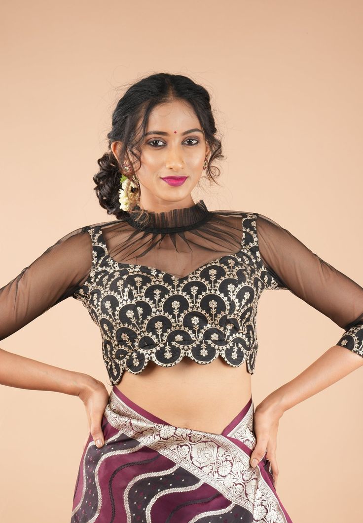 high neck sheer neck blouse design