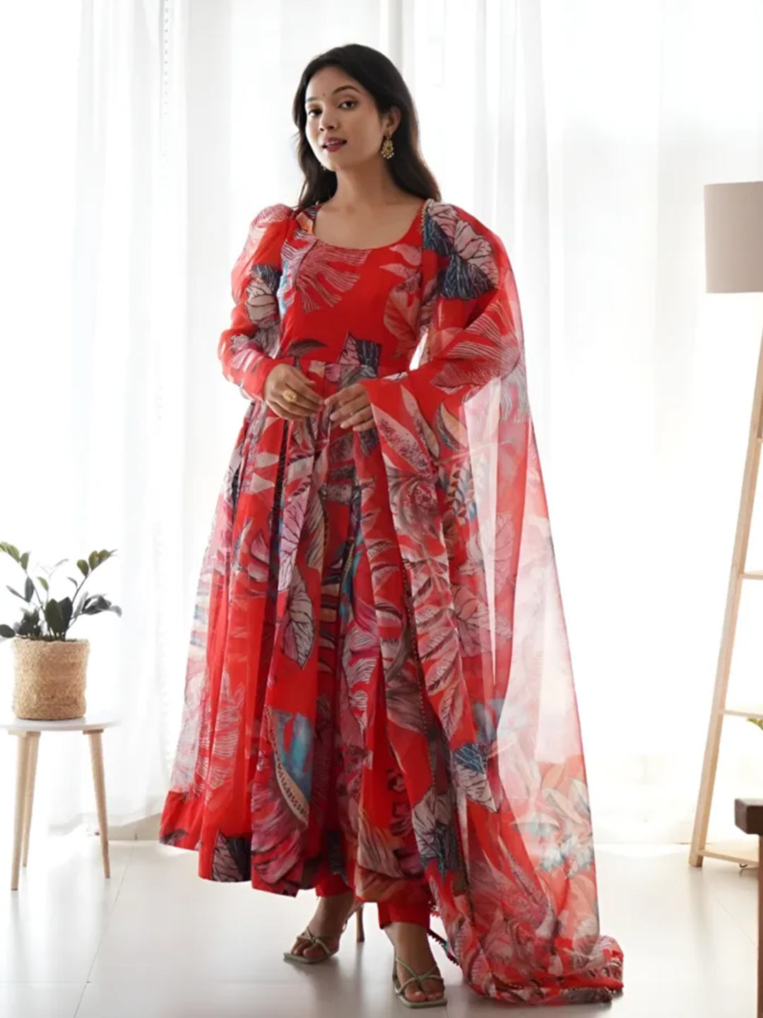 printed organza suit