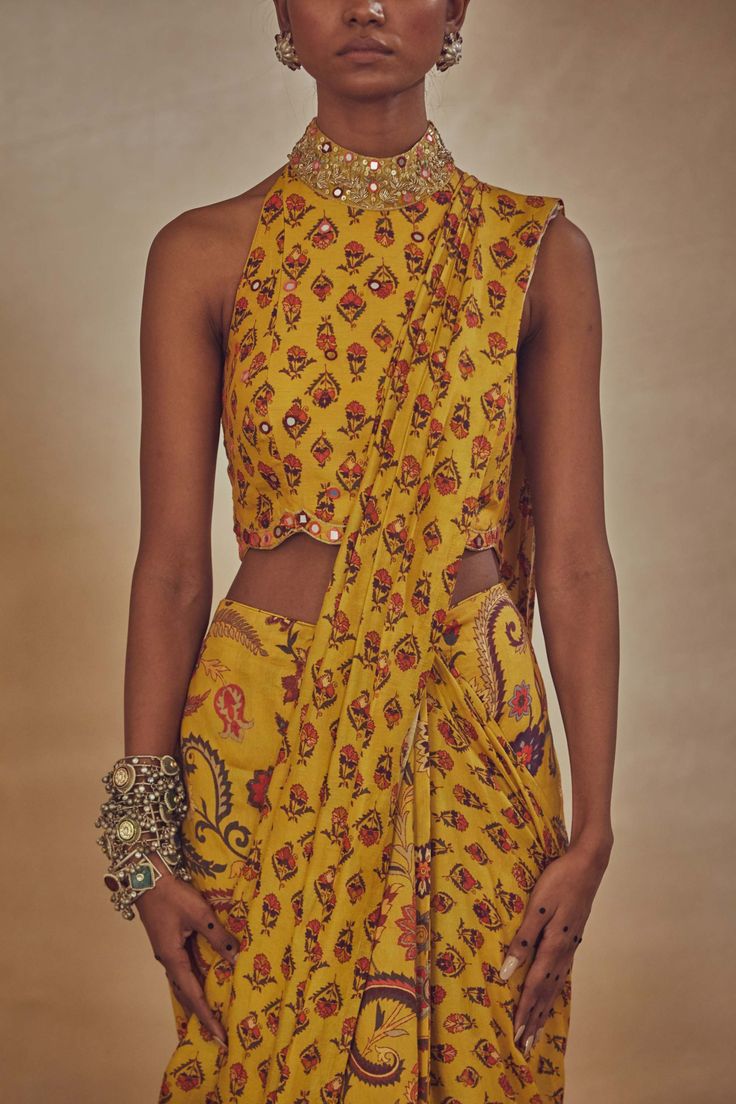 sequin printed choker blouse design