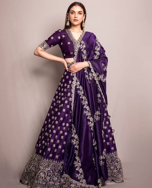silver embroidered purple lehenga design