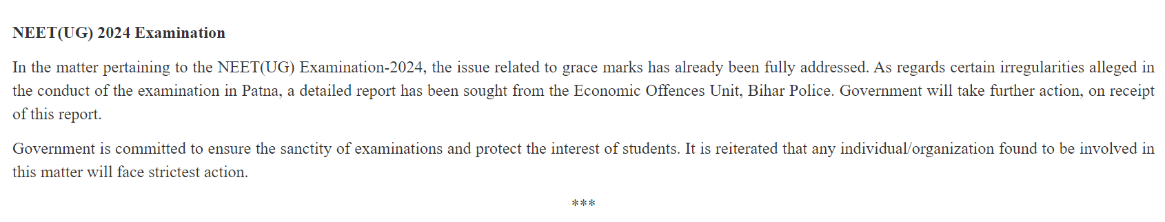 statement on neet ug exam press release