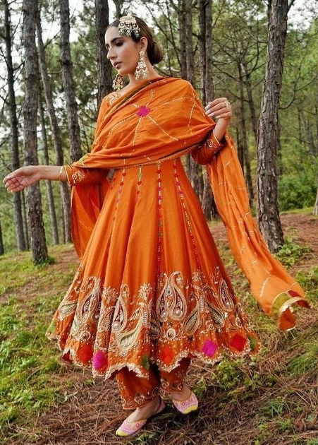 tangerine punjabi frock suit design