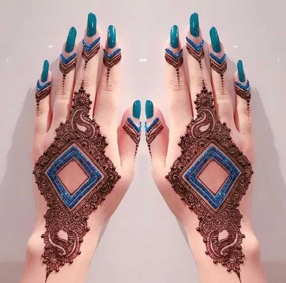 Blue Glitter Intricate Mehndi Design