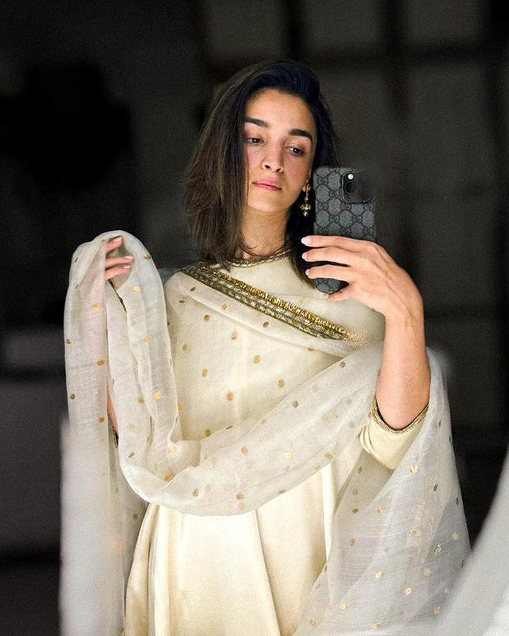 Cream White Satin Silk Suit By Alia Bhatt