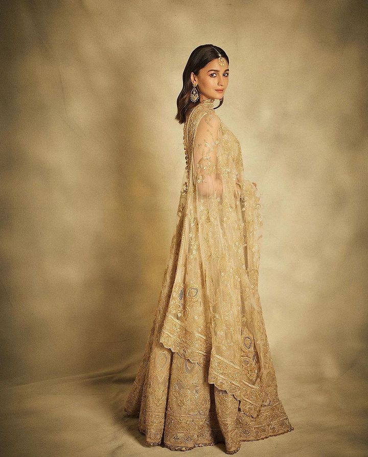 embroidery work golden lehenga