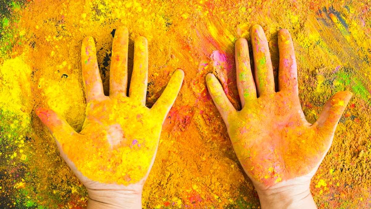 hands covered with painted