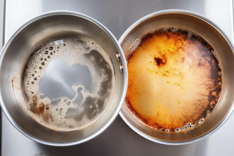 how to clean burnt pan with flour and detergent