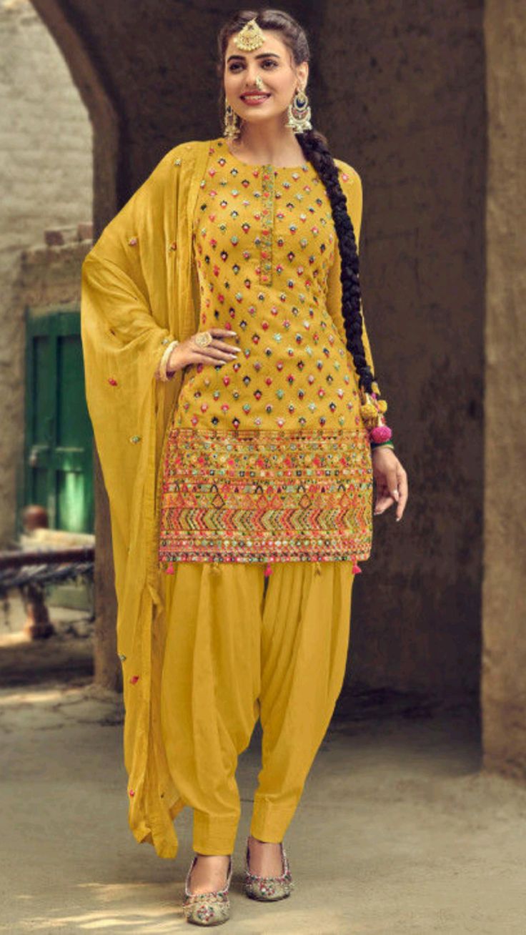 mustard monochrome patiala suit design