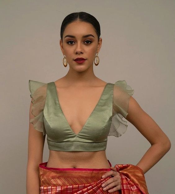 organza ruffle sleeve blouse design