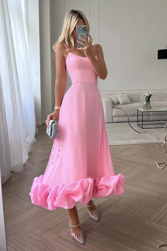 pink ruffle partywear gown