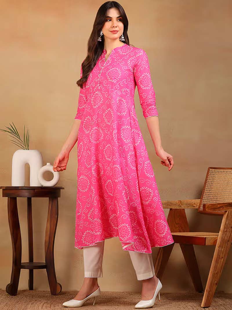 Bandhani print A line kurta