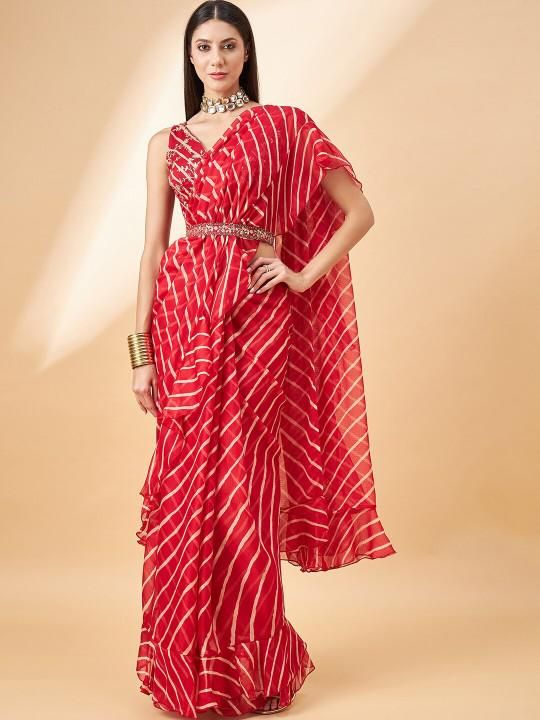 Chiffon Red Leheriya Saree Design