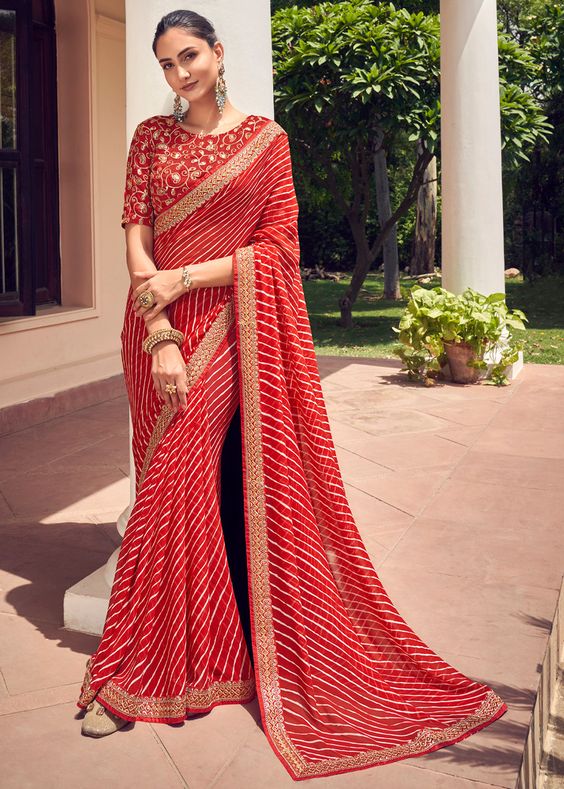 Georgette Red Leheriya Saree Design