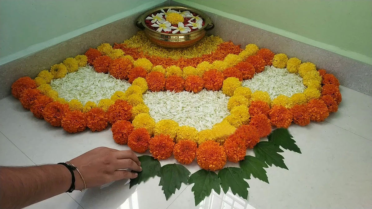 Onam Corner Flower Rangoli Designs