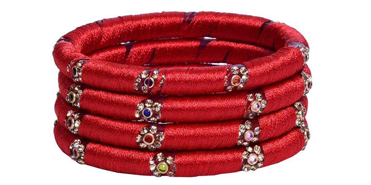 Red Silk Thread Acrylic Bangles Set Design