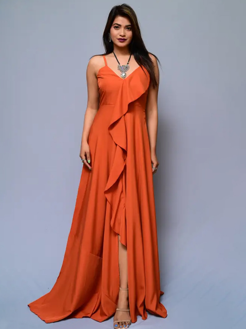 Slit cut frill dress designs