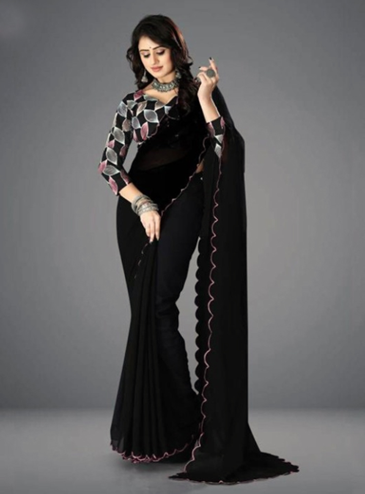 Small designs black saree
