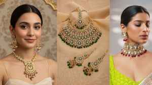 खूबसूरत डिजाइन में आने वाले कुंदन ज्वेलरी सेट के साथ बढ़ाएं अपनी सुंदरता।