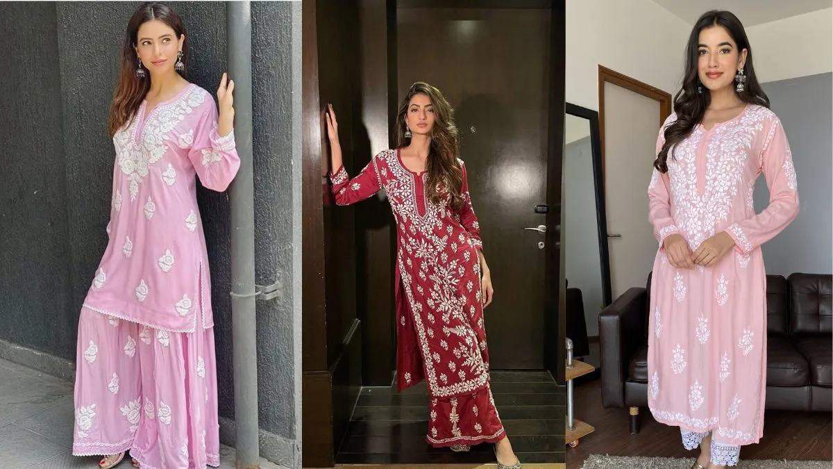  डिजाइनर चिकनकारी कुर्ता सेट