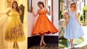 महिलाओं के लिए देखें ट्रेंडी डिजाइन वाली मिडी ड्रेस