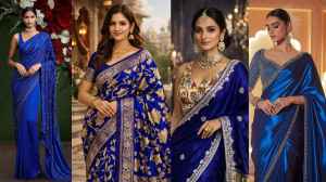 संगीत सेरेमनी में रॉयल ब्लू साड़ी पहनकर लग सकती हैं सबसे अलग