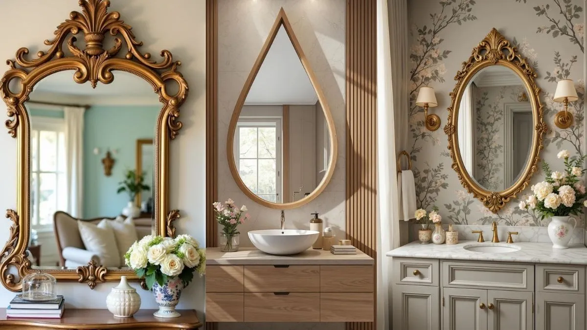 लकड़ी के फ्रेम वाला मिनिमलिस्ट मिरर