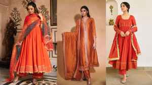 चैत्र नवरात्रि 2026 के चौथे दिन के लिए ऑरेंज रंग के सूट में लगेंगी सबसे सुंदर।