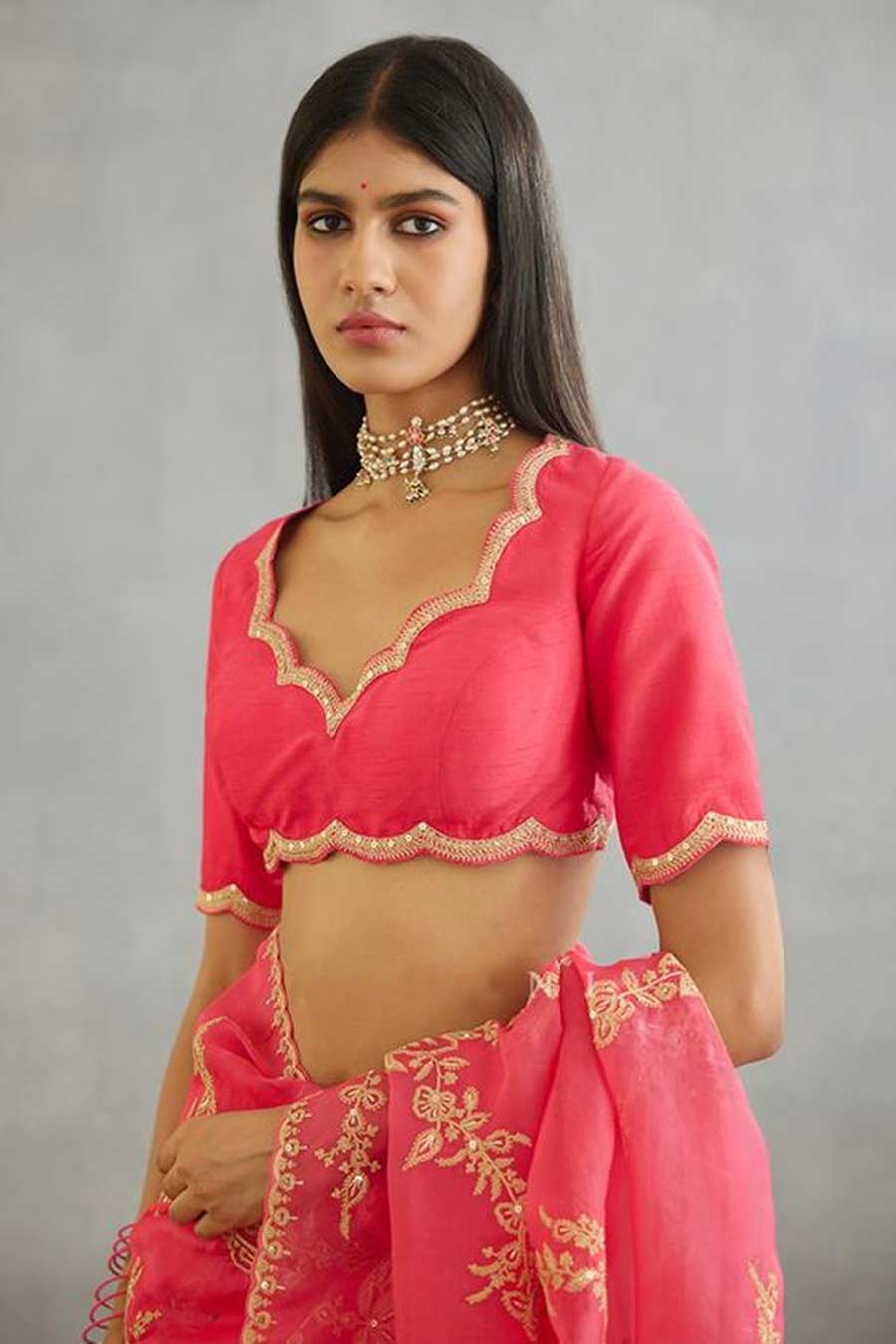 Lace Plain Cotton Saree Blouse Design