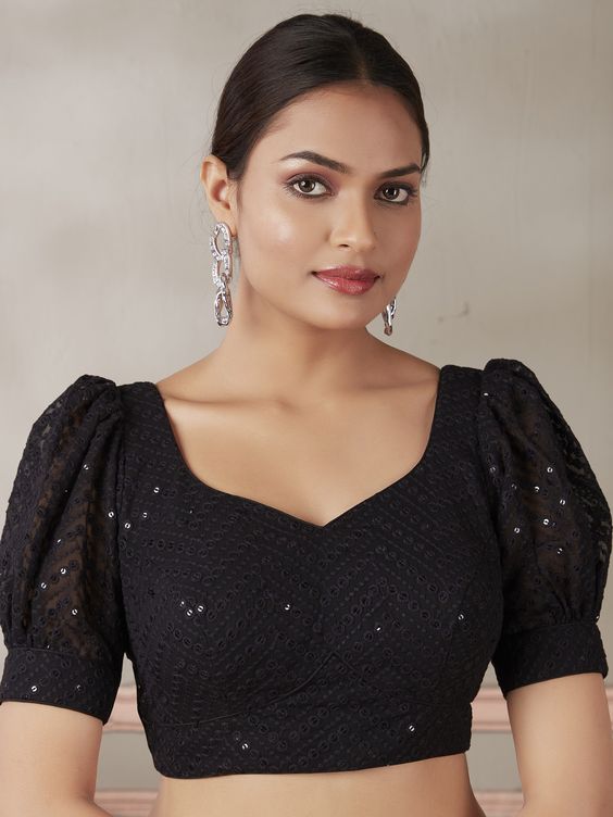 Puff Sleeve Black Blouse Design