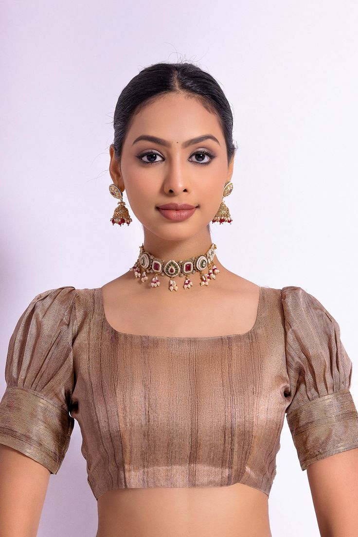 Puff Sleeve Tussar Silk Saree Blouse Design