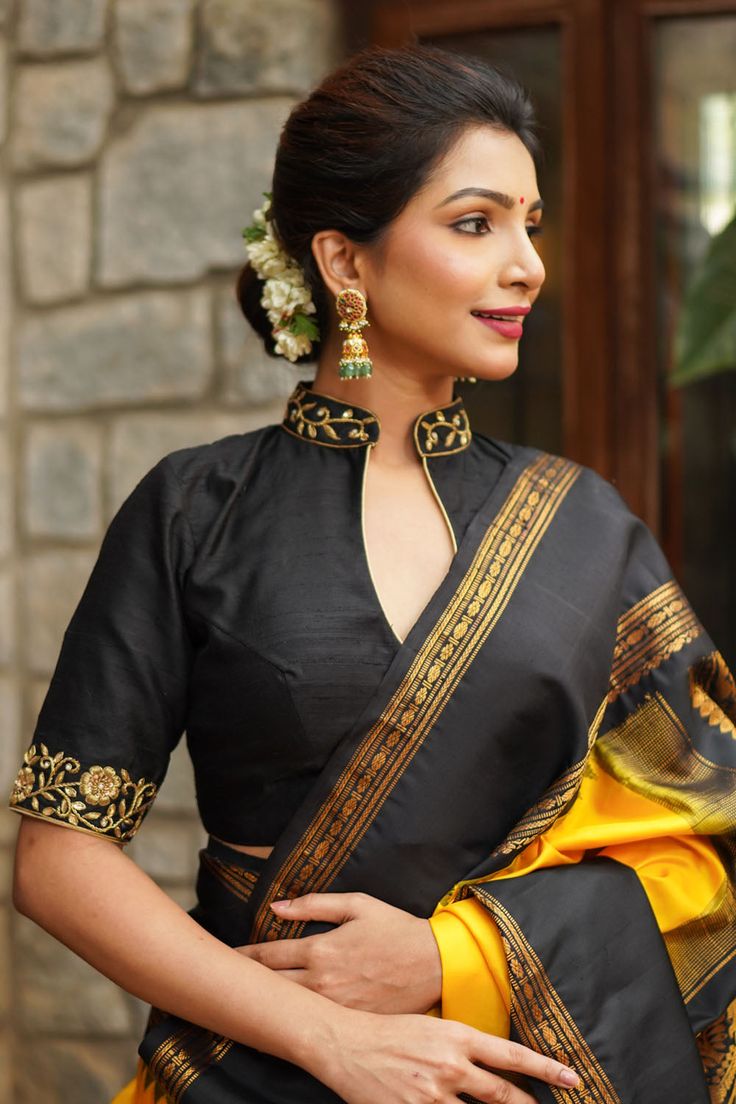 Raw Silk Saree Blouse Design With Collar