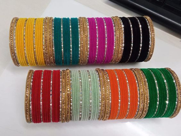 Colourful Velvet Bangle Set Design