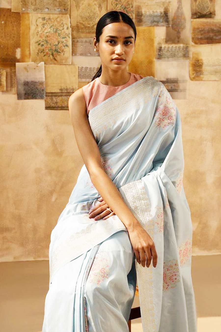 Ice Blue Soft Silk Saree Design