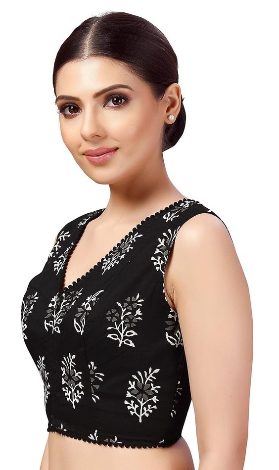 Block Printed Cotton Saree Blouse Design