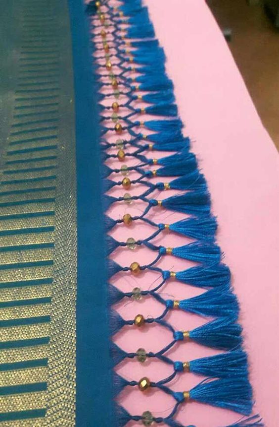 Blue Thread Saree Kuchu Design