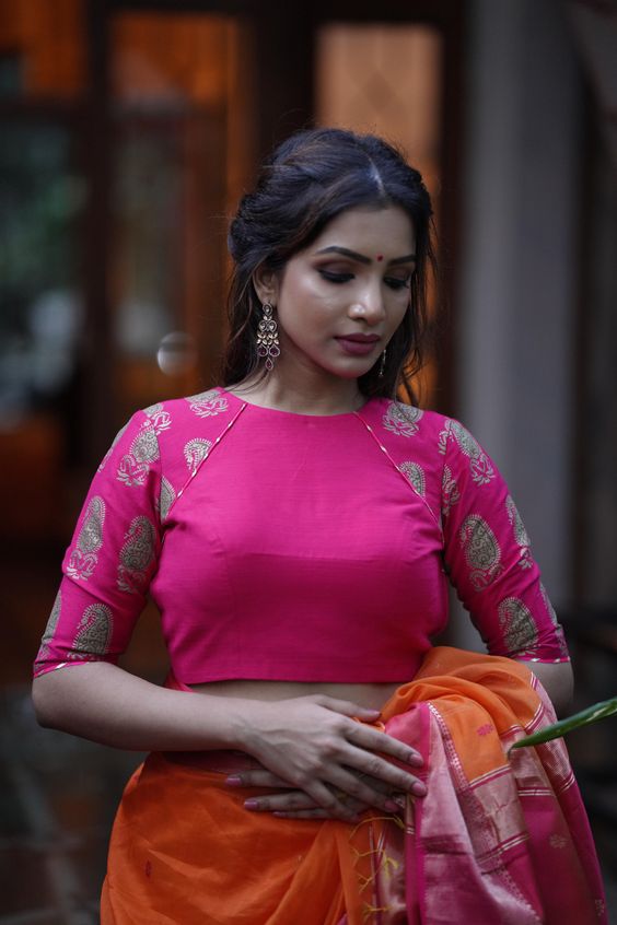 Boat Neck Cotton Saree Blouse Design