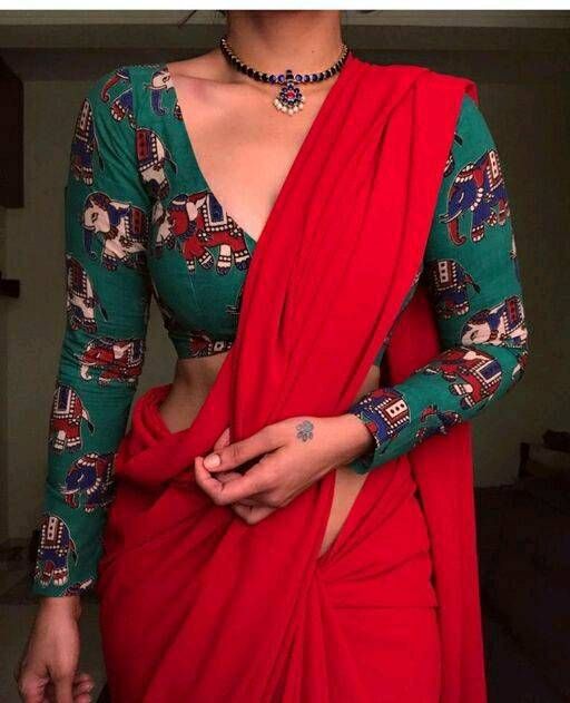 Full Sleeve Cotton Saree Blouse Design