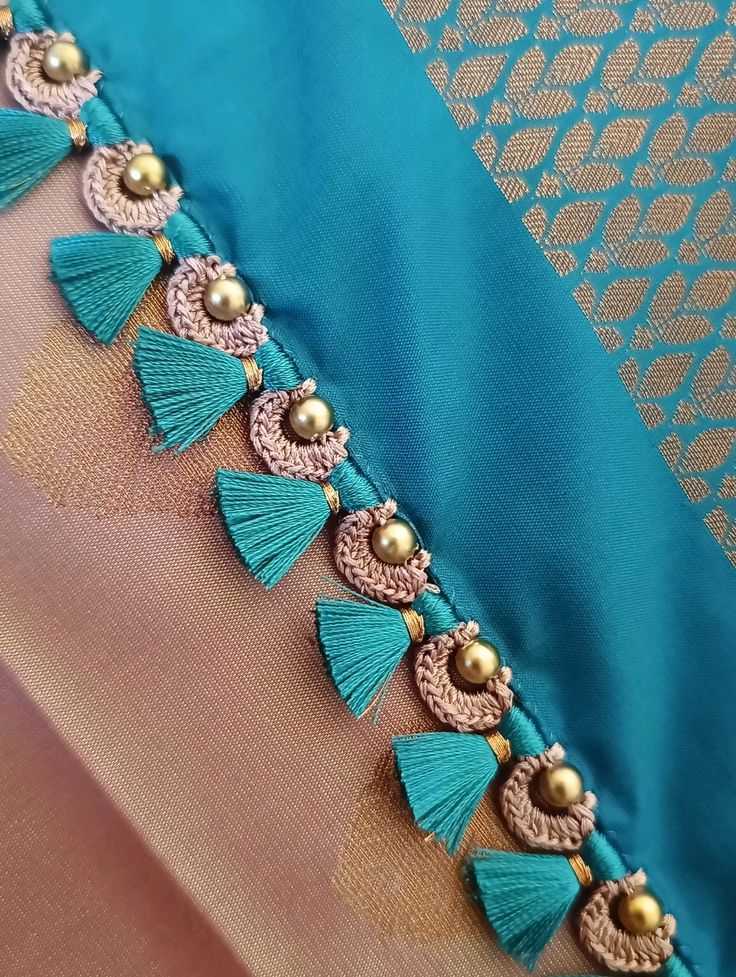 Gold Beaded Saree Kuchu Design