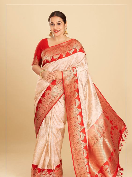 Red Woven Design Brocade Saree