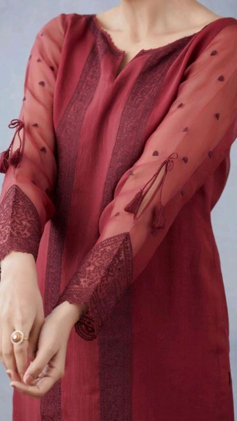 Net Lace Sleeves Design For Kurtis