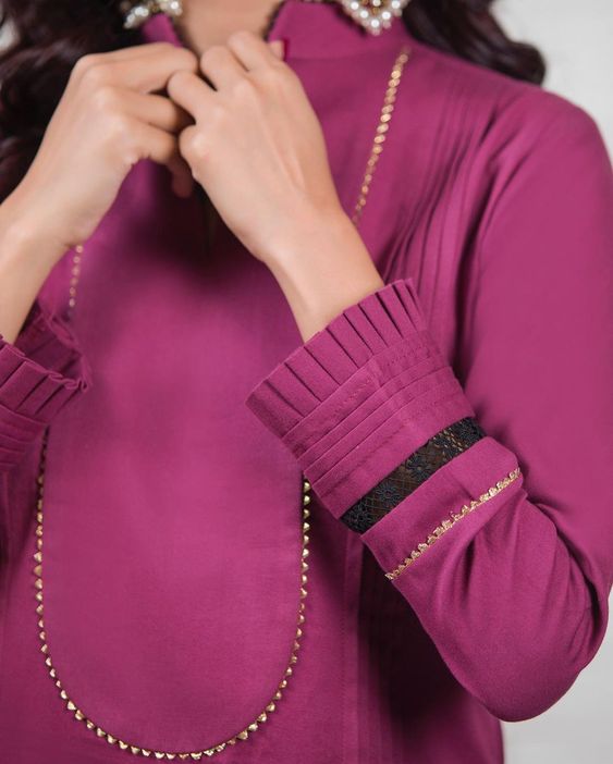 Pleated Hem Sleeves Design For Kurtis