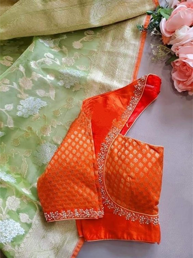 Orange Brocade Blouse Design